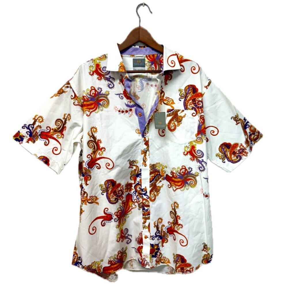 NWT Thomas Dean Paisley Short Sleeve Button Down Shirt XXL